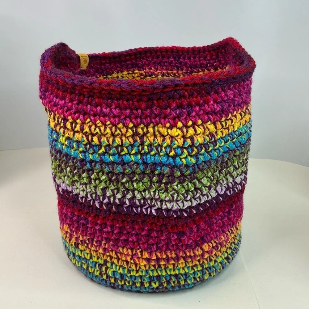 Handcrafted Multicolor Crochet Scrap Woven Tote Bag Basket Storage Handmade Knit